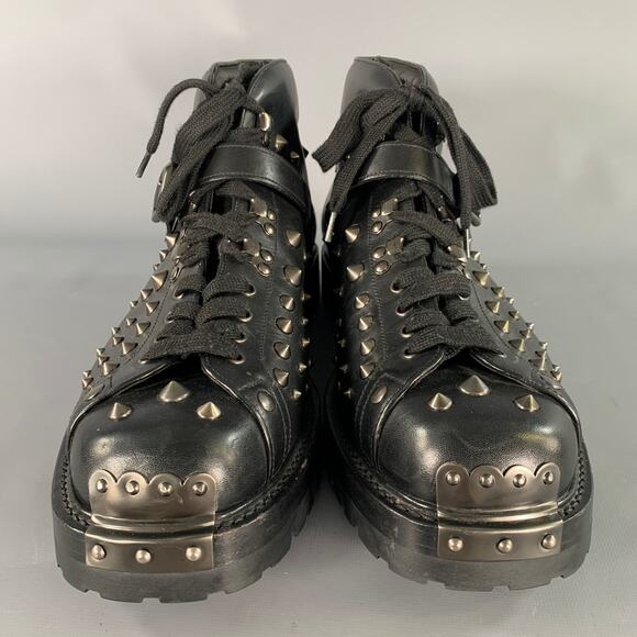 PRADA Size 12 Black Studded Leather Ankle Boots main image 7